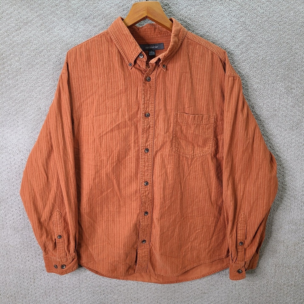 Croft & Barrow Shirt Mens XL Orange Corduroy Button Down 100% Cotton Long Sleeve